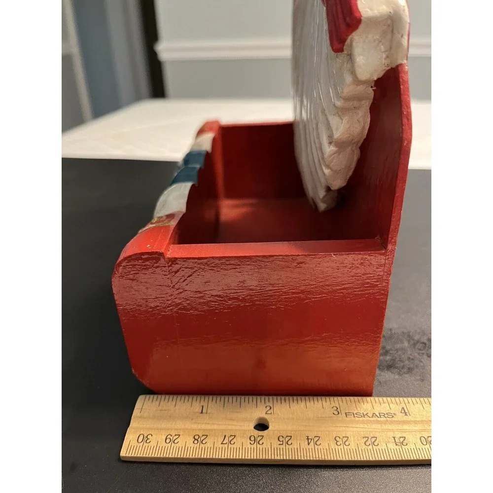 Old Fashioned Traditional Santa & Cardinal Painted Wood Card Box farmhouse